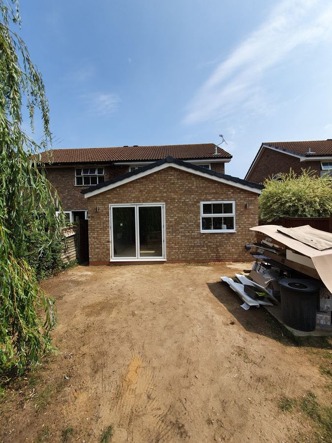 Gable ended rear extension in brick with bifold doors